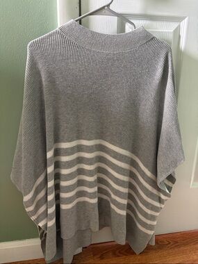 J. Crew Gray and White Striped Knit Poncho